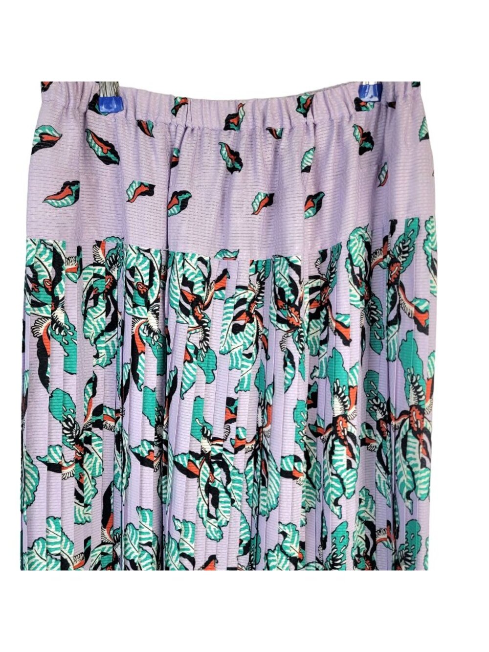 Vintage 80s Pleated Midi Skirt Women Large Purple Orchid Floral Formal 12 Spring